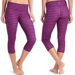 Athleta Chaturanga Purple Stripe Capri Tight